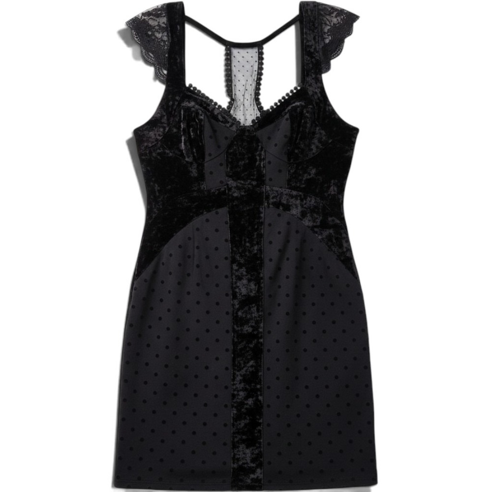 Free People Witchy Whimsigoth Velvet Lace Flutter Mini Dress Medium Dark Edgy